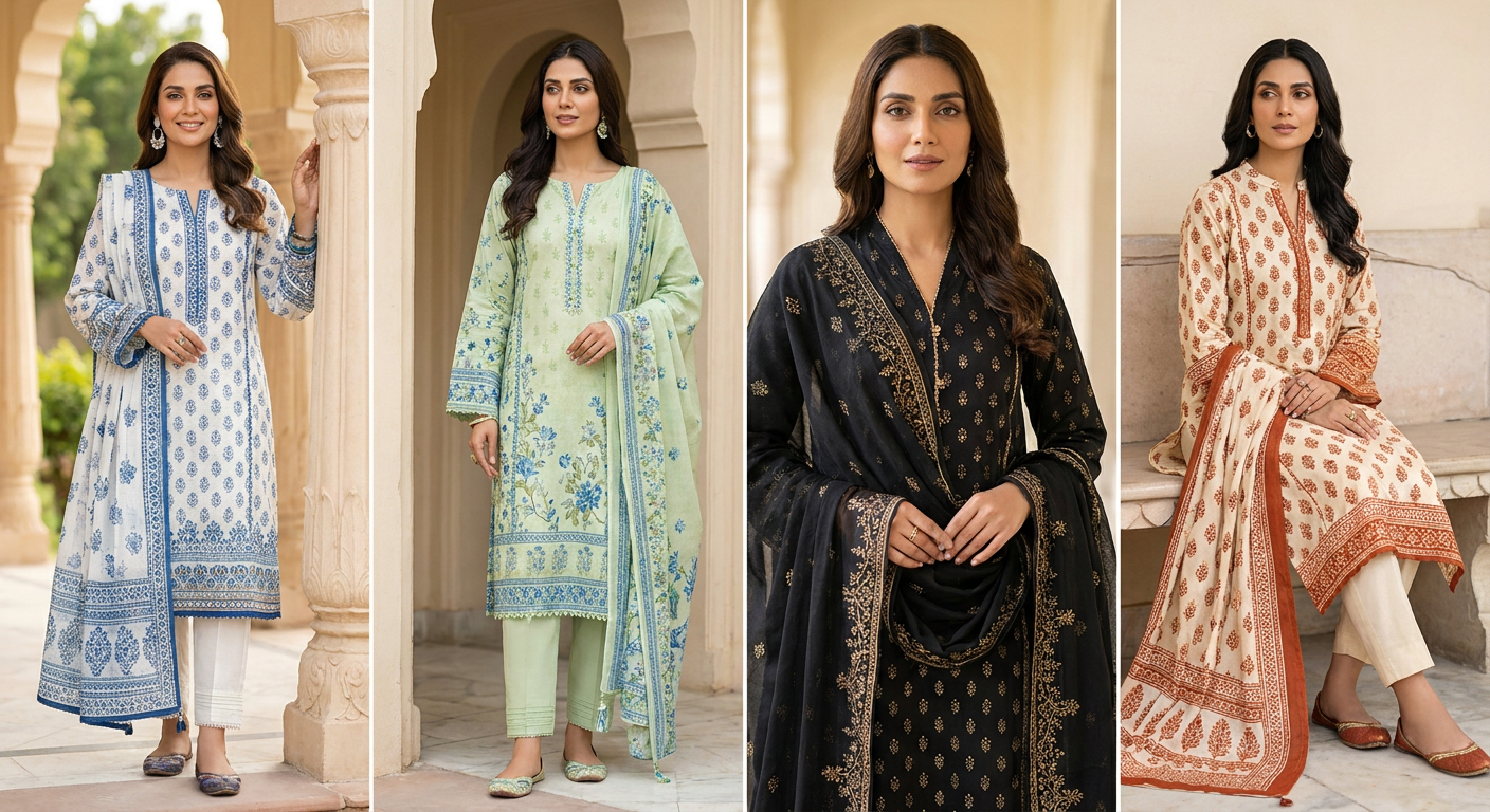 White and Blue Lawn Suit: Timeless Pakistani Style