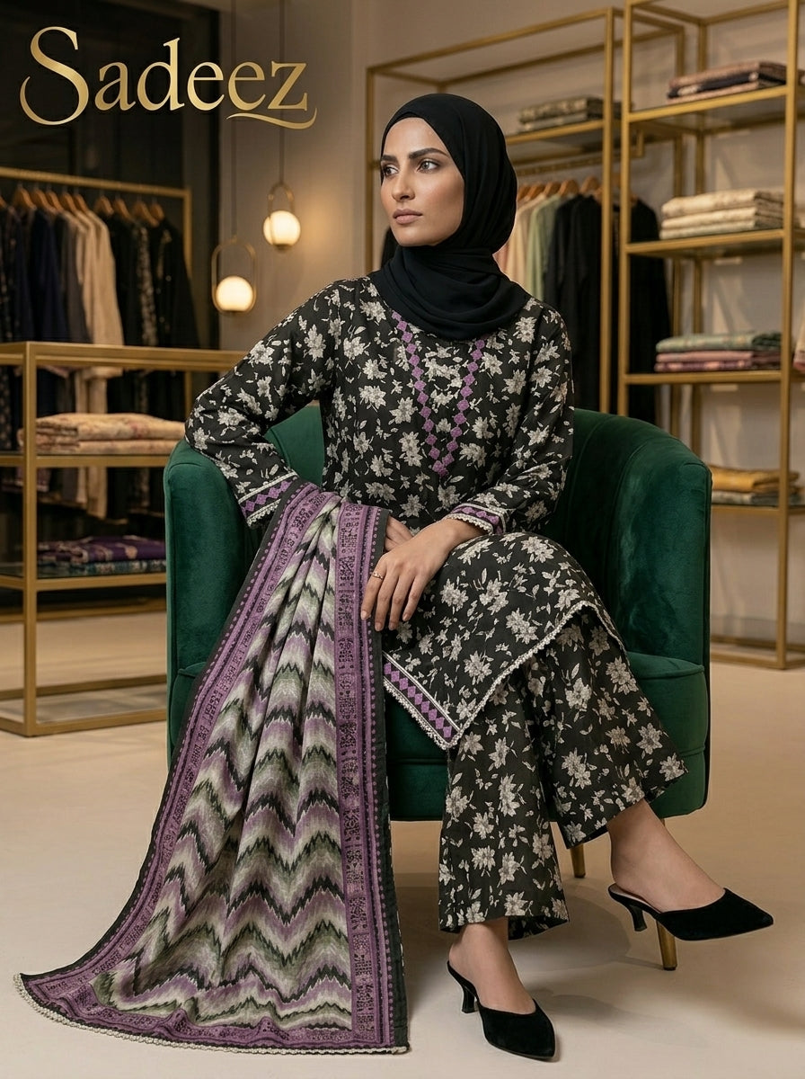 Black Printed Lawn Suit – Premium Quality | Free Delivery Across Pakistan