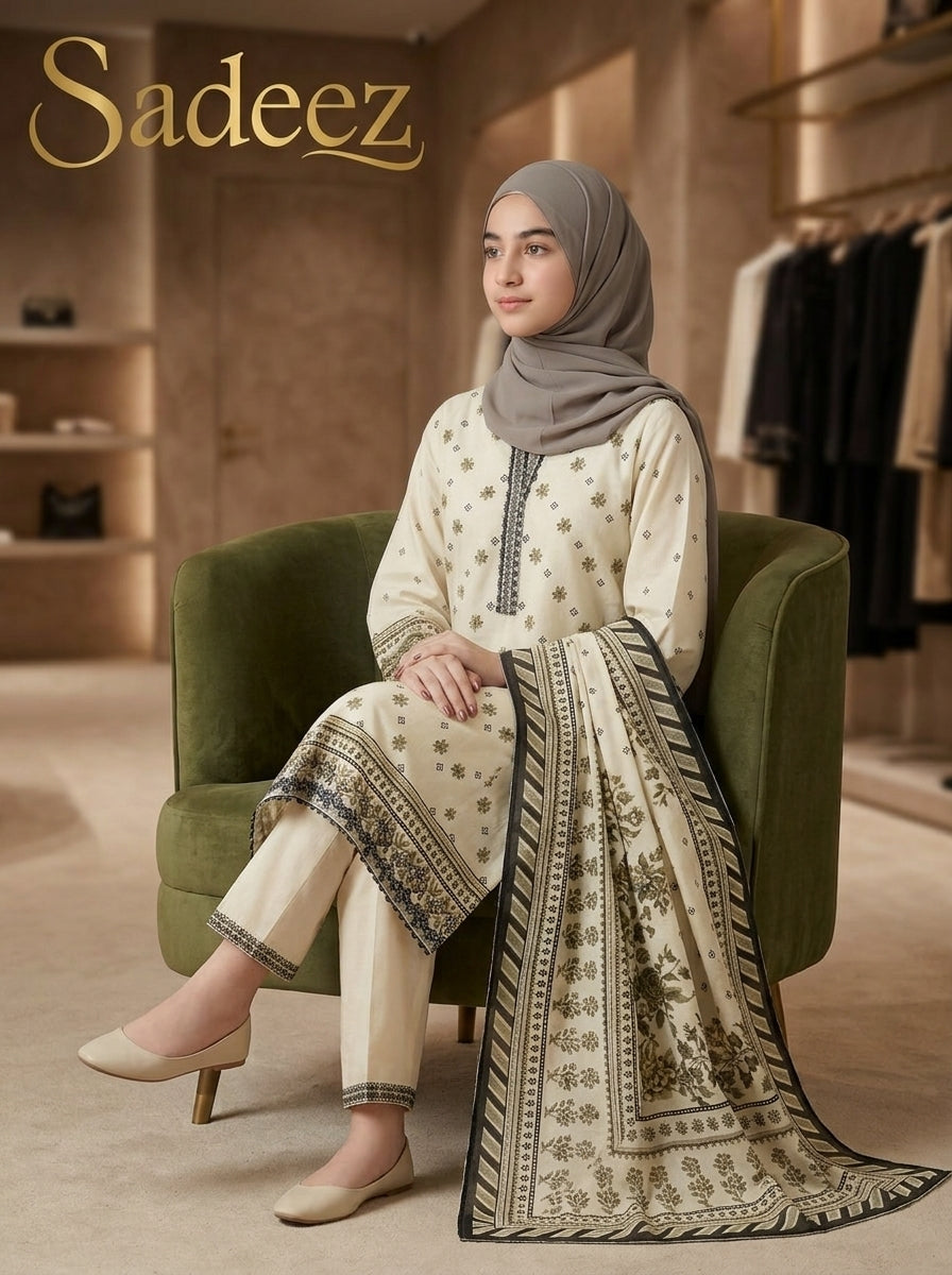Cream Printed Lawn Suit – Premium Quality | Free Delivery Across Pakistan