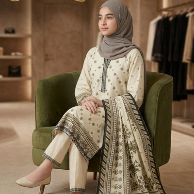 Cream Printed Lawn Suit – Premium Quality | Free Delivery Across Pakistan