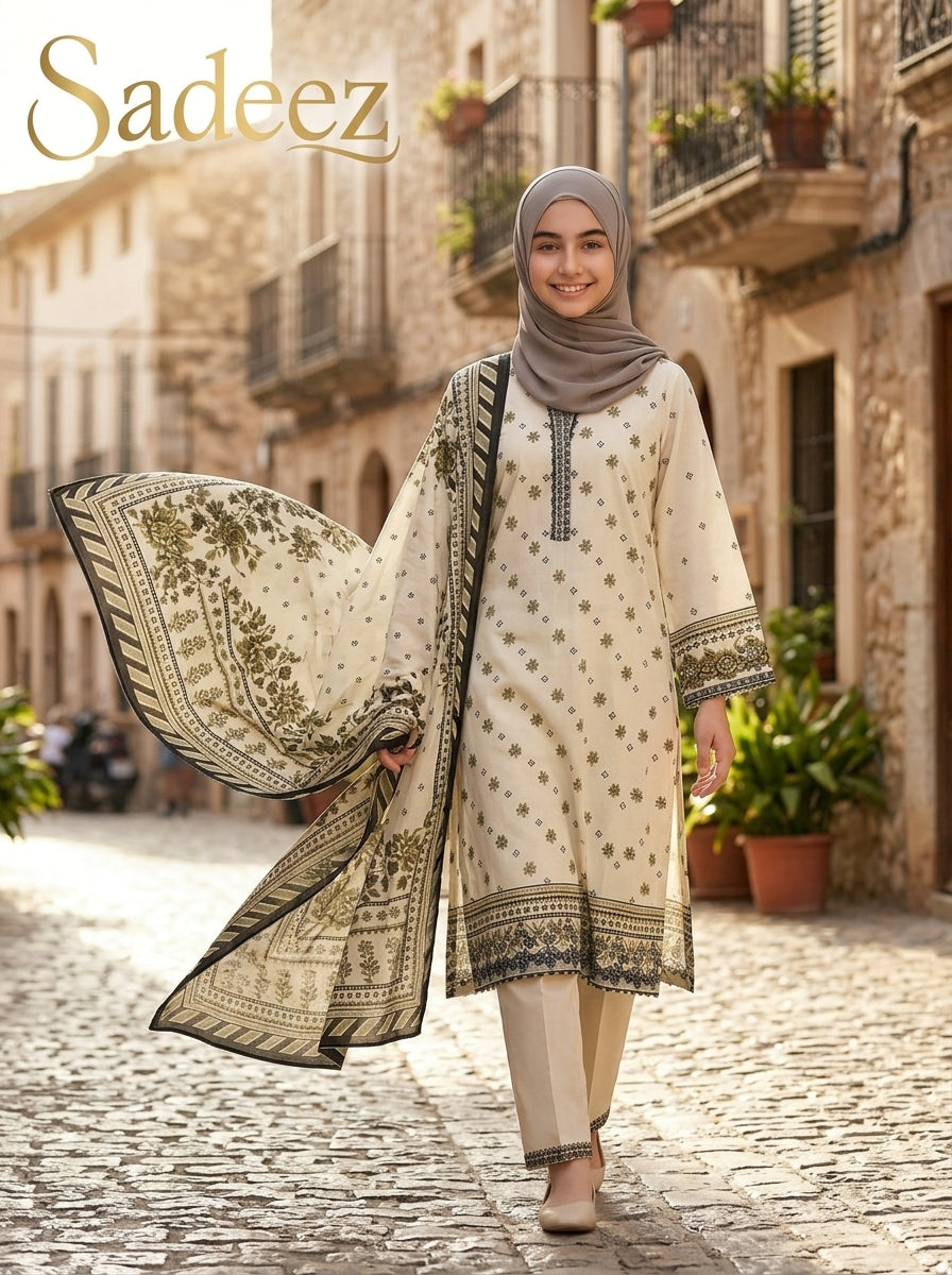 Cream Printed Lawn Suit – Premium Quality | Free Delivery Across Pakistan