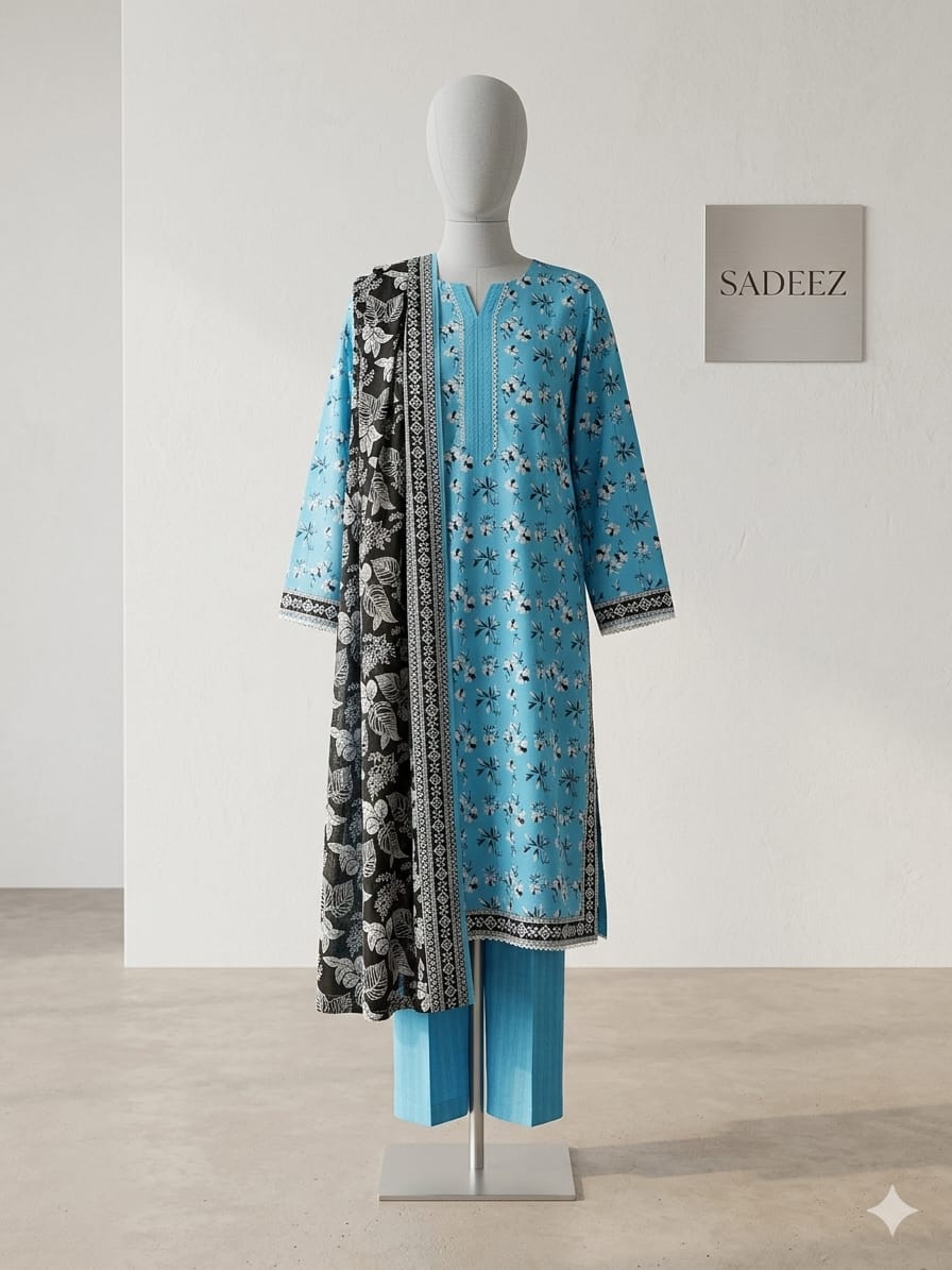 Sky Blue Printed Lawn Suit – Premium Quality
