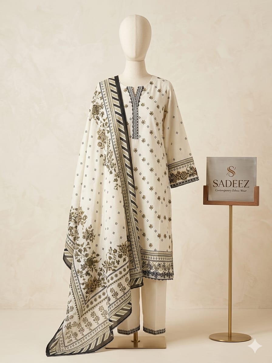 Cream Printed Lawn Suit – Premium Quality | Free Delivery Across Pakistan