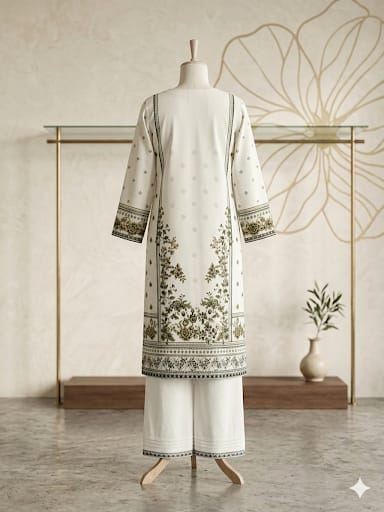 Cream Printed Lawn Suit – Premium Quality | Free Delivery Across Pakistan