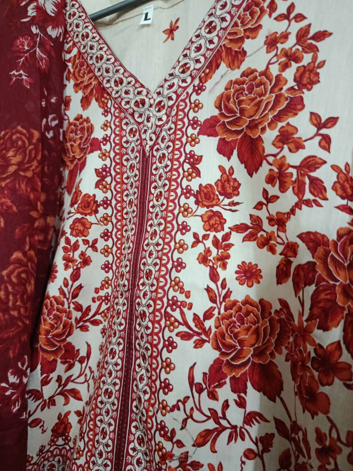 Creem with Burnt Orange Printed Lawn Suit – Premium Quality | Free Delivery Across Pakistan