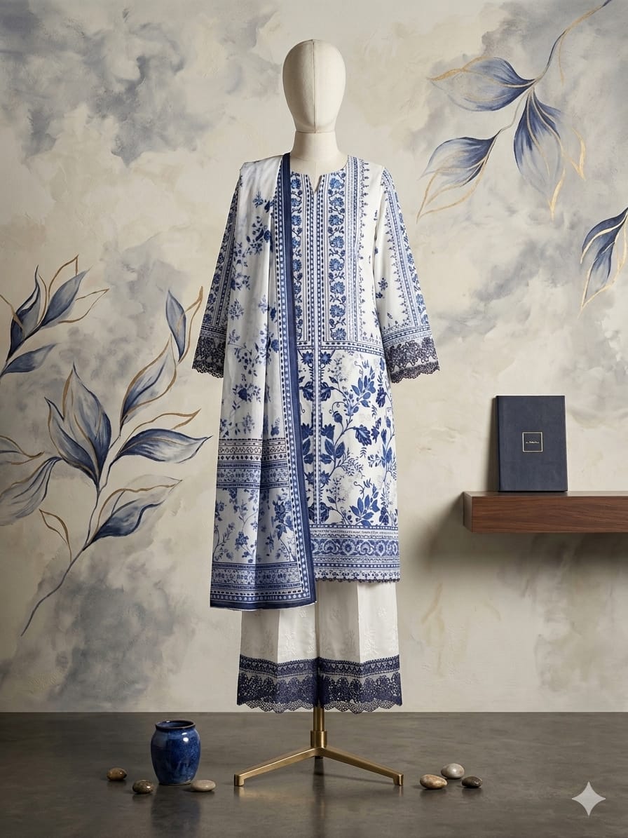 White Printed Lawn Suit – Premium Quality | Free Delivery Across Pakistan