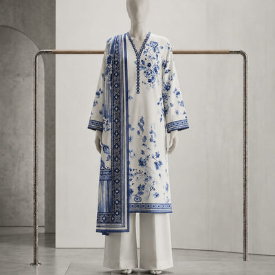 Light Pista with Blue Color Printed Lawn Suit – Premium Quality | Free Delivery Across Pakistan