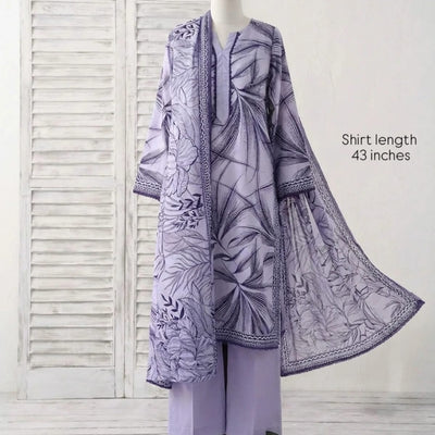 Lavender Floral Printed 3 Piece Lawn Suit for Women | Stylish Casual Wear