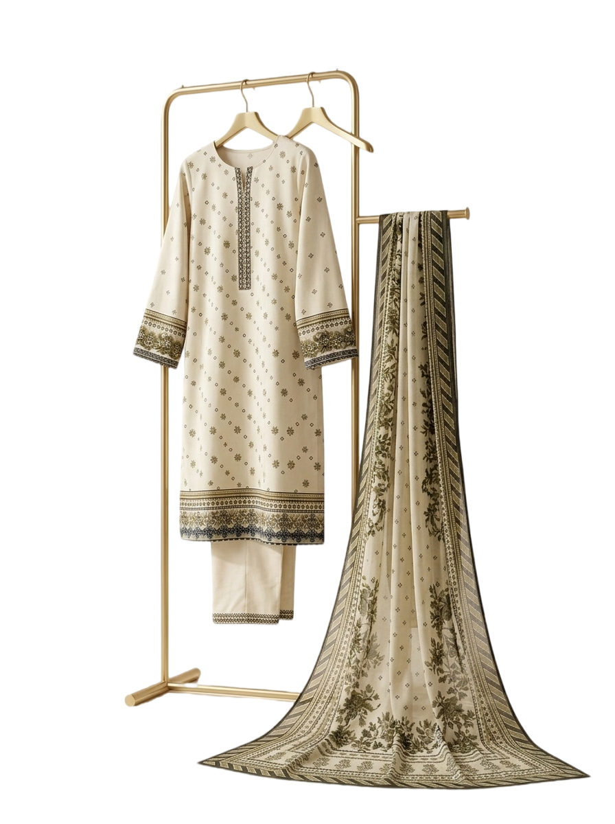 Cream Printed Lawn