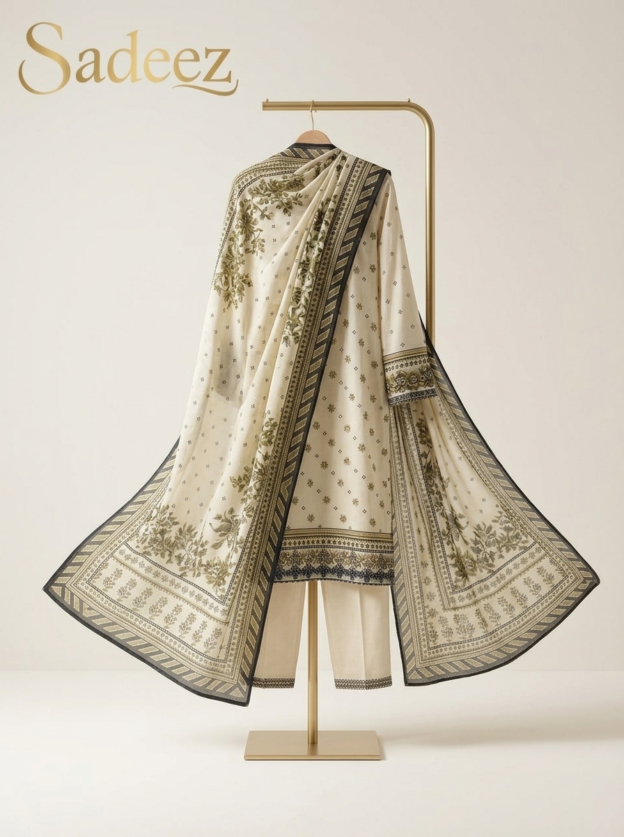 Cream Printed Lawn Suit - Premium Quality - Image 2