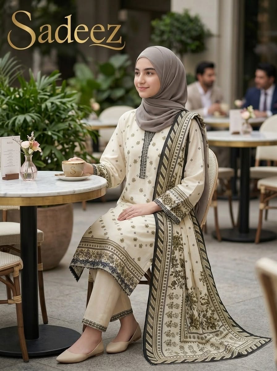 Cream Printed Lawn Suit - Premium Quality - Image 6