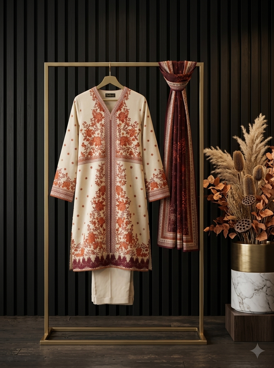 Cream with Magenta Contrast Printed Lawn Suit - Premium Quality - Image 5