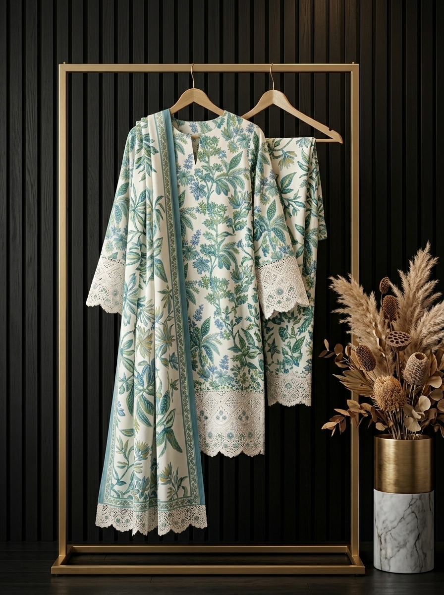 Green Printed Lawn Suit - Premium Quality - Image 5
