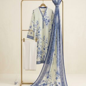 Light Pista with Blue Printed Lawn Suit - Premium Quality