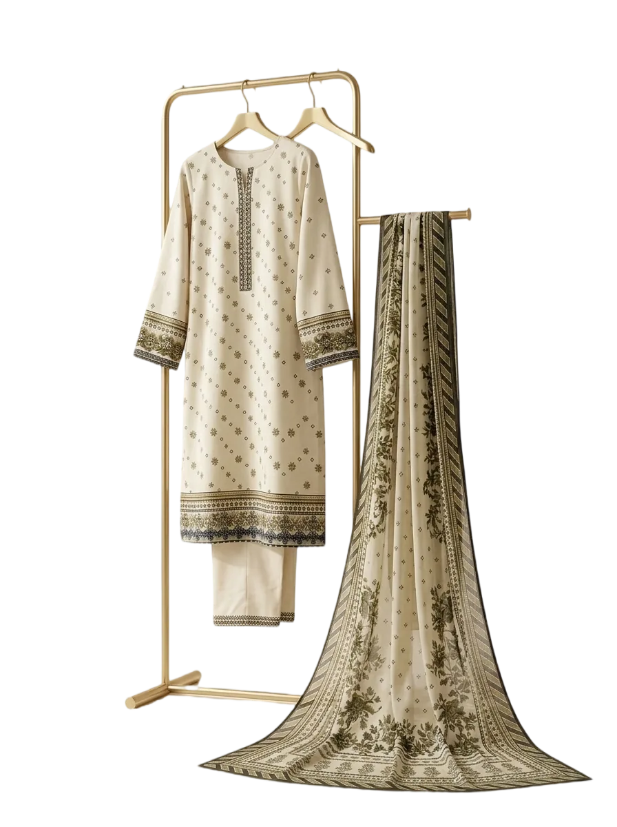Cream Printed Lawn